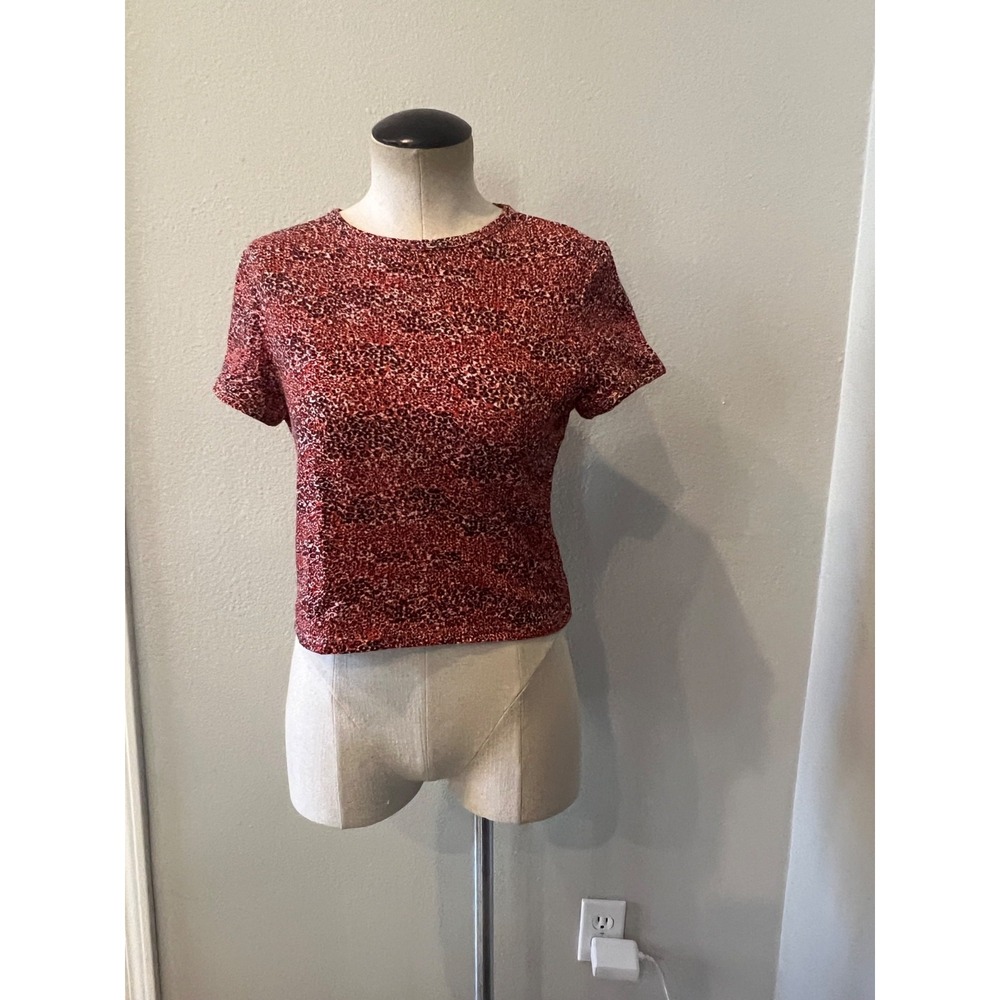 Topshop Red Animal Print T-Shirt Women's US 10 UK 14 Short Sleeve Cotton Tee - Picture 1 of 6